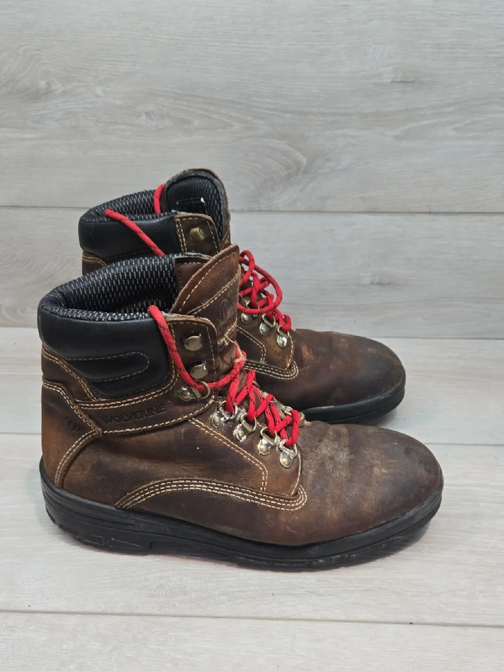 Vintage Wolverine Men’s Brown Soft Toe Work Boots with Red Laces Shoes Sz 7M
